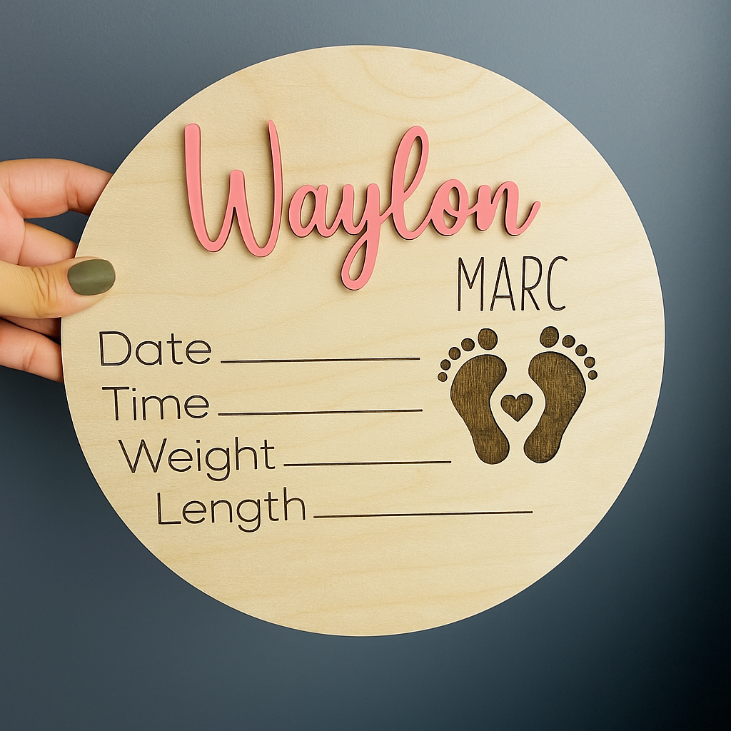 Personalized Wooden Birth Announcement Sign with Multiple Colors Available