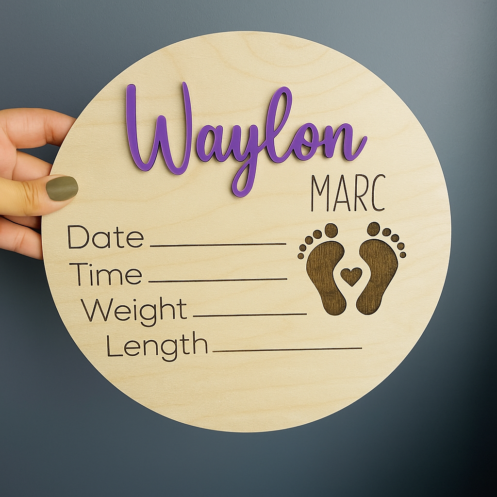 Personalized Wooden Birth Announcement Sign with Multiple Colors Available