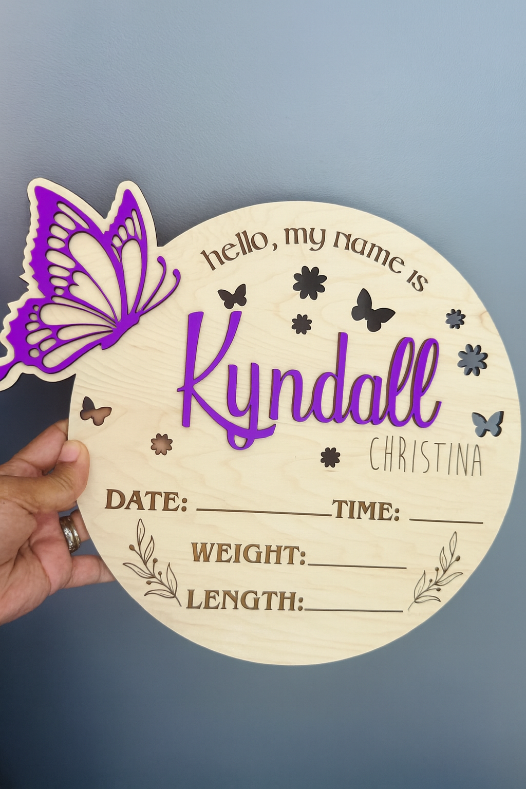 Personalized Wooden Butterfly Birth Announcement Sign – Multiple Colors Available