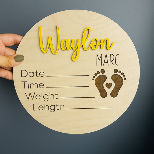 Personalized Wooden Birth Announcement Sign with Multiple Colors Available