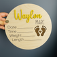 Personalized Wooden Birth Announcement Sign with Multiple Colors Available