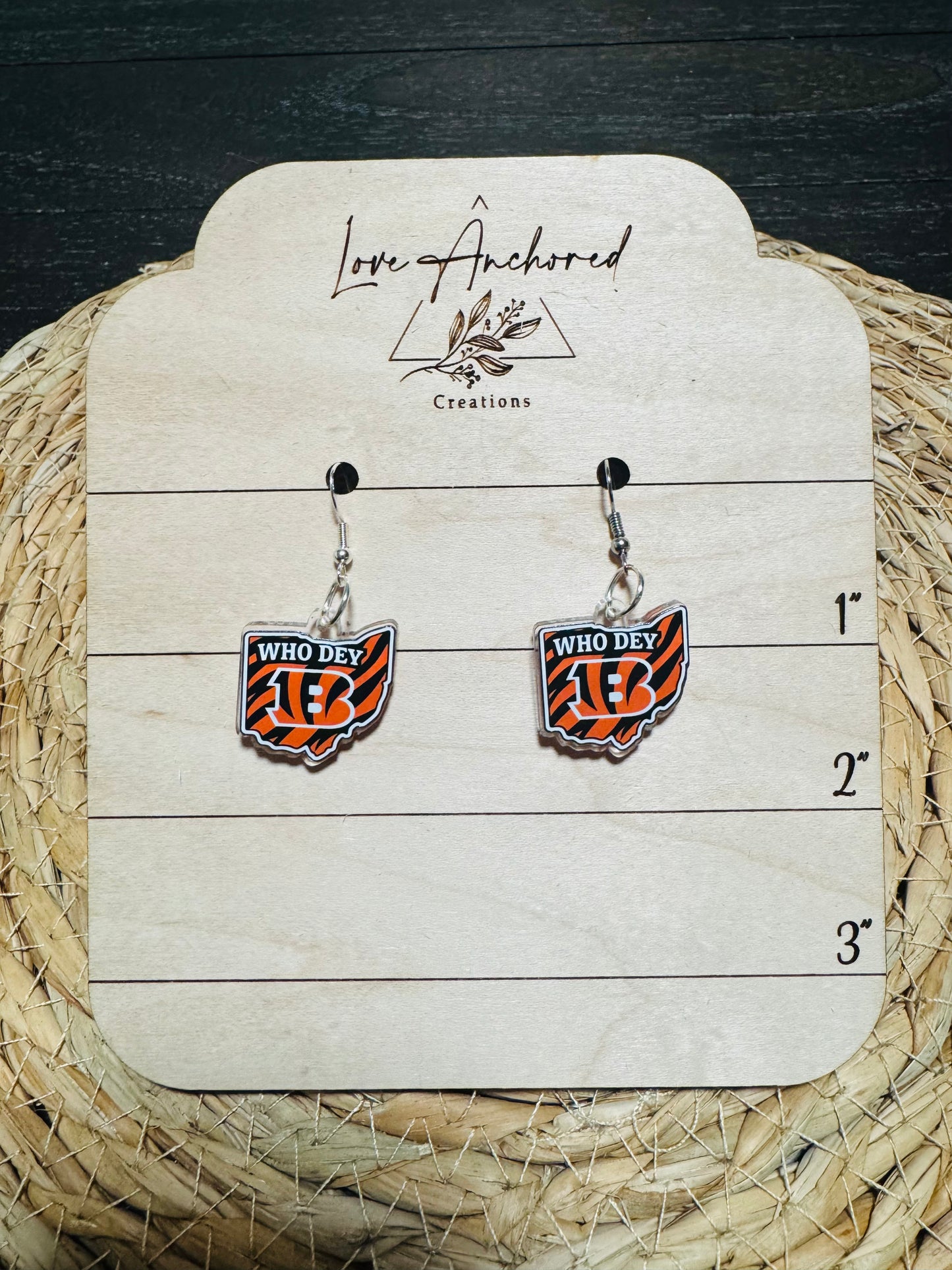 Bengals  “Who Dey” Acrylic Earrings – Small & Large Sizes | $12