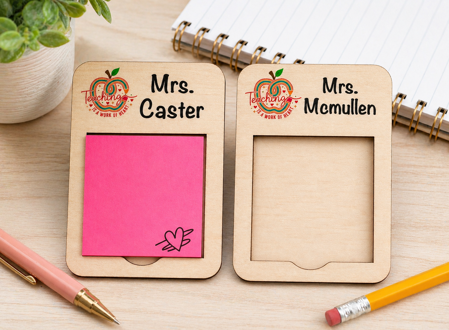 Personalized Teacher Sticky Note Holder | Custom Wood Desk Organizer